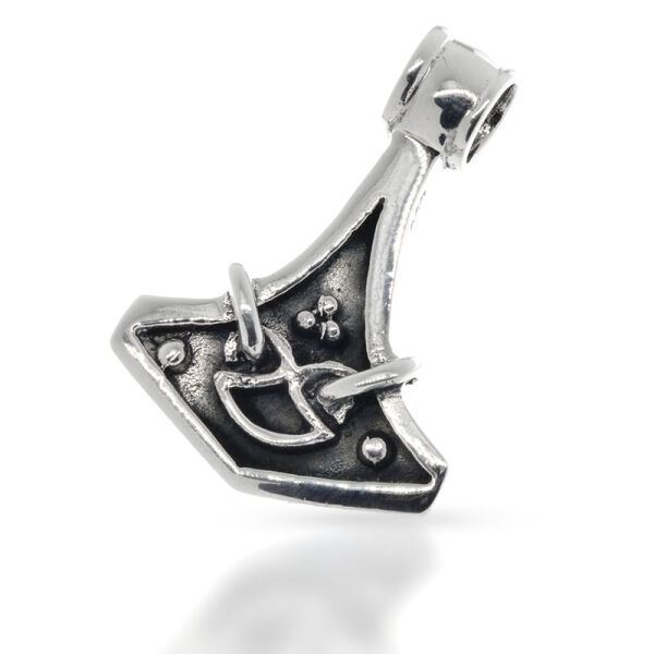 Thorshammer mit abstraktem Zeichenrelief aus 925er Silber