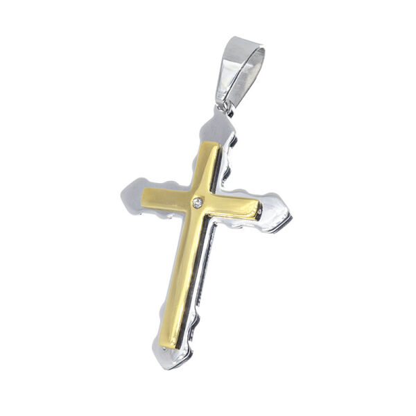 Stainless Steel Pendant – Two-Tone Cross with Gold-Coloured Inner Motif