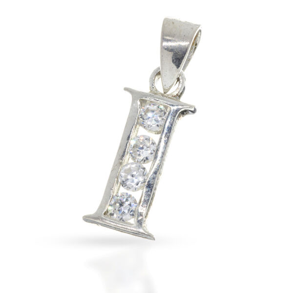 Letter I Pendant with Pale Decorative Stones in 925 Sterling Silver