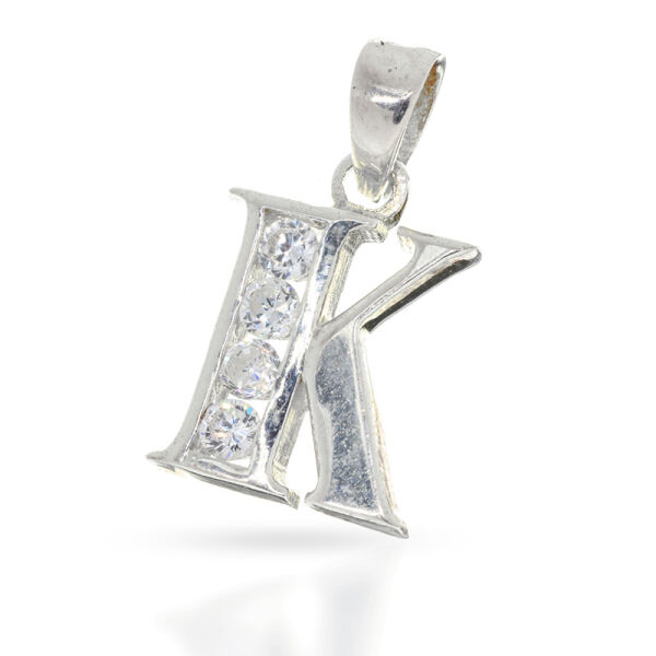 Letter K Pendant with Pale Decorative Stones in 925 Sterling Silver