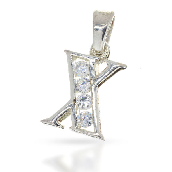 Buchstaben-Anhänger Y mit Ziersteinen, 18 × 12 mm aus 925er Silber