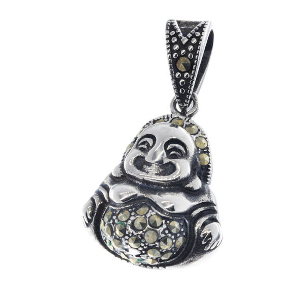 Edelstahlanhänger - Buddha mit Pyrit