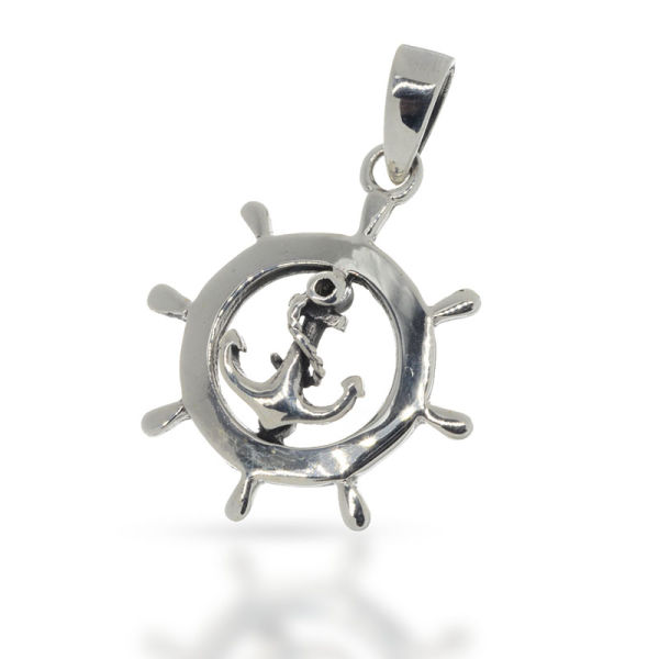 925 Sterling Silberanhänger - Glücksbringer "Steuerkreuz mit Ankerverzierung"