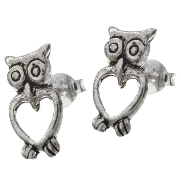 Silver Ear Studs - Owl
