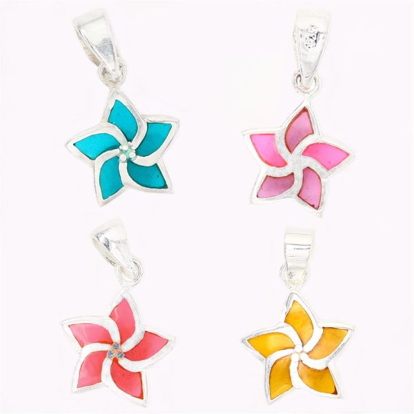 925 Sterling Silberanhänger - Blume mit Acryl