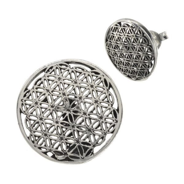 Silver ear studs - Flower of Life