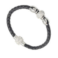 Lederarmband mit Magnetverschluss - 2 Glitzerkugeln
