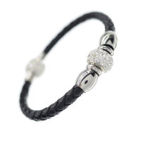 Lederarmband mit Magnetverschluss - 2 Glitzerkugeln