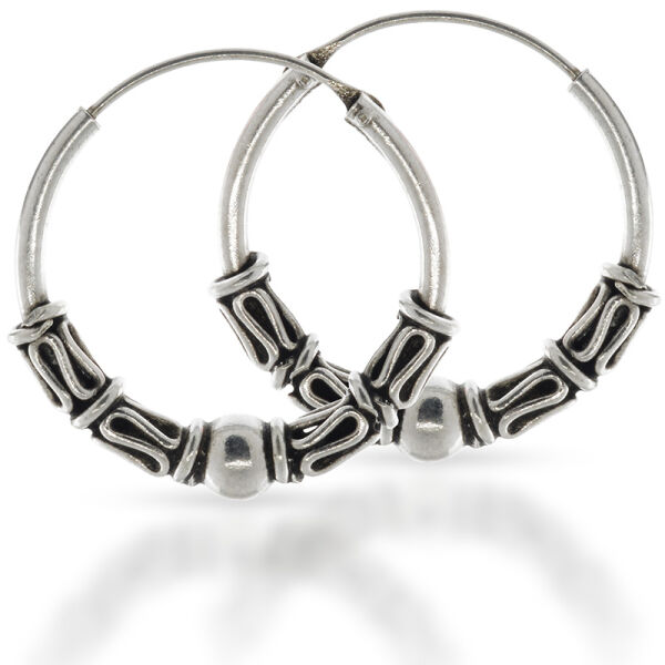 Bali-Creolen „Birma“ aus 925er Silber – Wellenornamente und Rillen, 21 mm (Paar)
