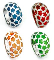 925 Sterling Silberring - Acryl-Blumenmuster