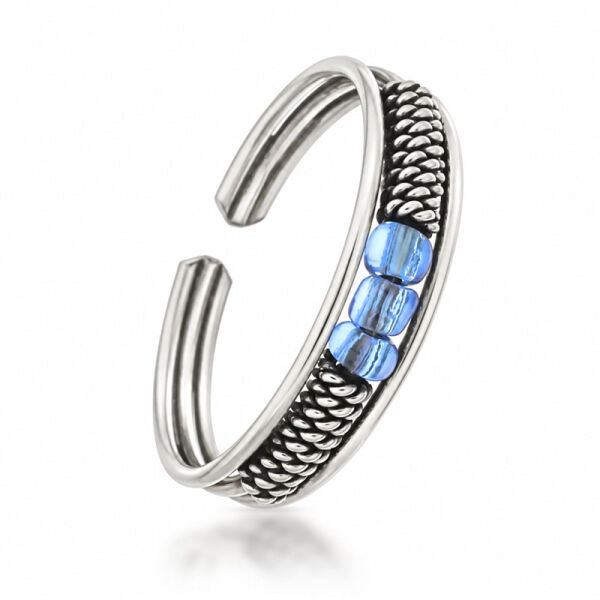 925 Sterling Silver Toe Ring / Childrens Ring with Three Accents and Braided Details