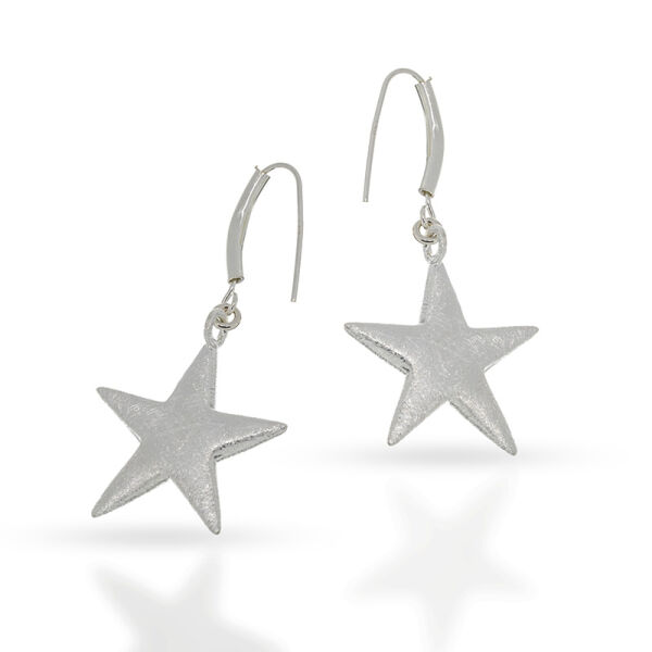925 Sterling Silver Drop Earrings – Large Stars with Brushed Surface