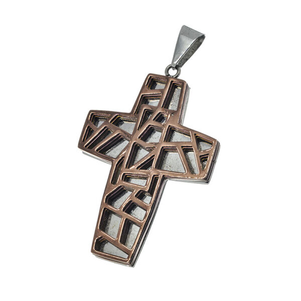 Stainless Steel Pendant – Cross with Geometric Mosaic Pattern