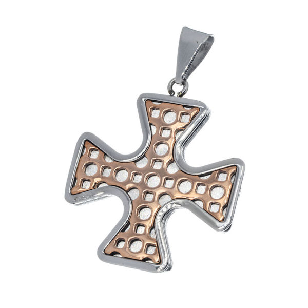 Edelstahlanhänger - Kreuz mit Gittermuster Verzierung