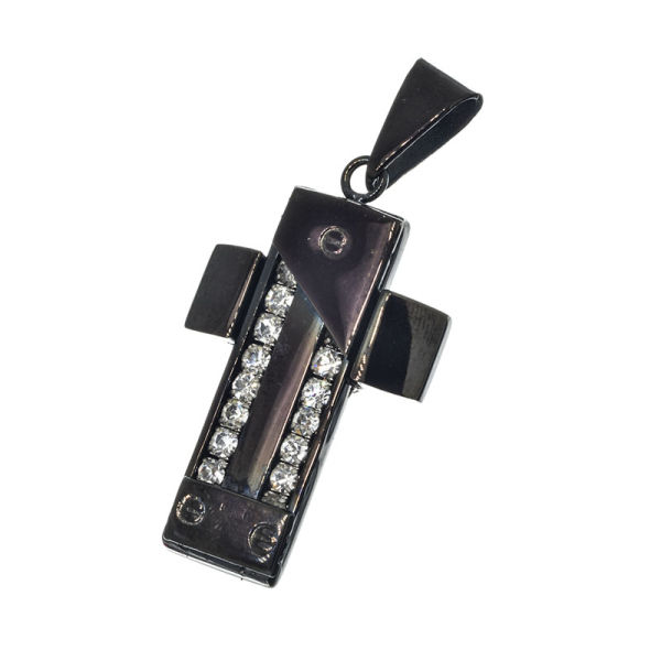 Stainless steel pendant - peace cross with gemstones