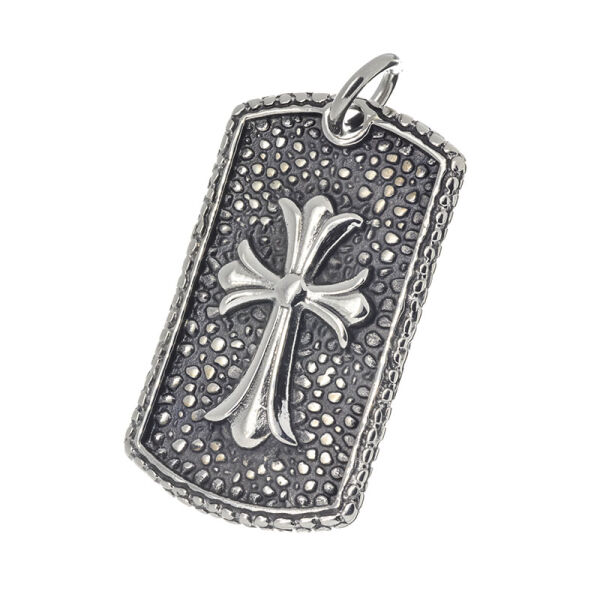 Stainless Steel Pendant – Cross Tag with Dotted Background