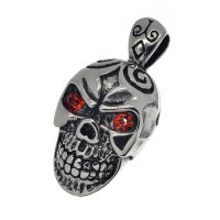 Edelstahlanhänger - GrinsenderTotenkopf mit Roten Augen