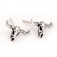 925 Sterling Silver Stud Earrings - Bull Skull