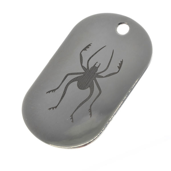 Edelstahlanhänger - Dogtag mit Spinne/Poliert