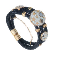 Lederarmband mit Edelstahl und Steinchen