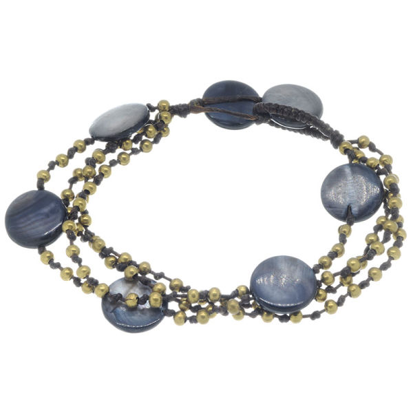 Leather bracelet - anthracite with bronze beads