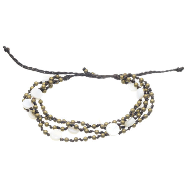 Faux leather bracelet - mother-of-pearl with bronze
