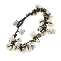 Leatherette bracelet - bronze - white stones