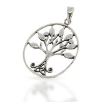 Tree of Life Pendant with Leaves and Root Loop in 925...