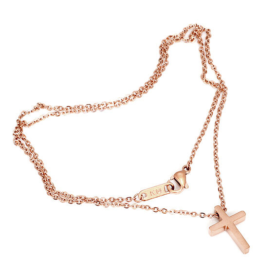 1 mm Edelstahlkette mit Kreuzanhänger Rosegold