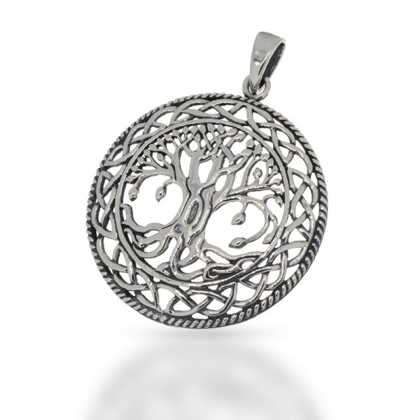Lebensbaum-Anhänger „Wylodar“ mit Flechtrahmen aus 925er Silber