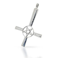 Inverted Cross Pendant with Circled Pentagram in 925...