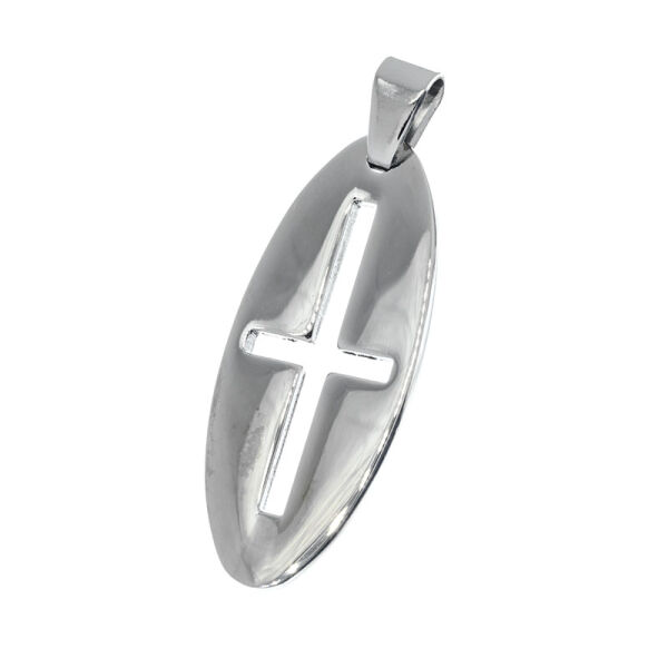 Stainless Steel Pendant – Oval Pendant with Open Cross