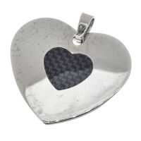 Stainless Steel Pendant – Heart with Dark Carbon Inlay