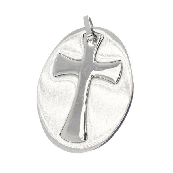Edelstahlanhänger – Ovales Medaillon mit breitem Kreuz