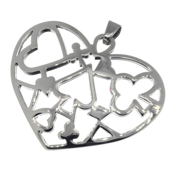 Stainless Steel Pendant – Large Open Heart with Interwoven Inner Hearts