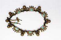 Bronze anklet - turquoise beads, bells and drops