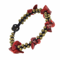 Faux leather bracelet - bronze beads