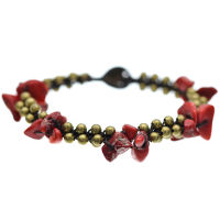 Faux leather bracelet - bronze beads