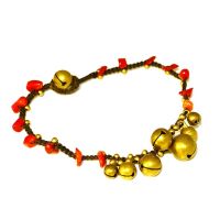 Bronze base chain - bells and red stones