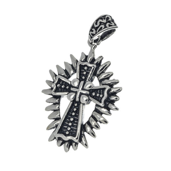Stainless steel pendant - cross in flame wheel