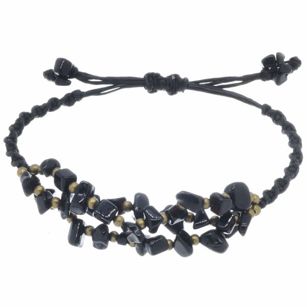Faux leather bracelet - bronze beads