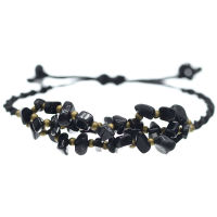Faux leather bracelet - bronze beads