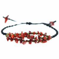 Faux leather bracelet - bronze beads
