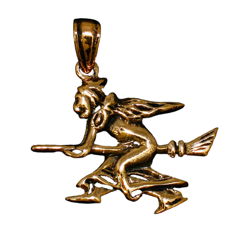 Bronzeanhänger - Hexe auf dem Besen