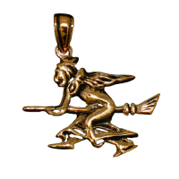 Bronzeanhänger - Hexe auf dem Besen