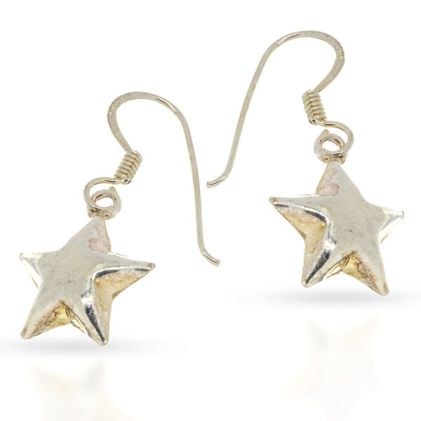 925 Sterling Silver Drop Earrings – Compact Stars with Domed Centres