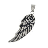 Stainless steel pendant - angel wings with rose
