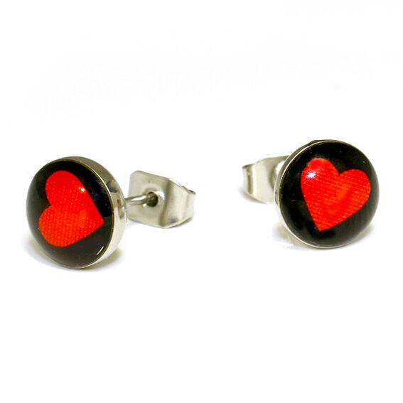 Edelstahlohrstecker - rotes Herz
