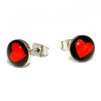 Edelstahlohrstecker - rotes Herz