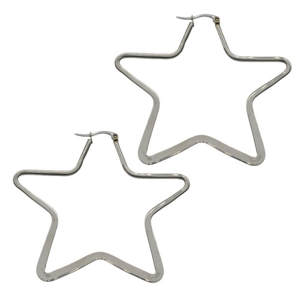 Stainless Steel Hoop Earrings – Large Star-Shaped Hoops with Clear Outline, 60 mm